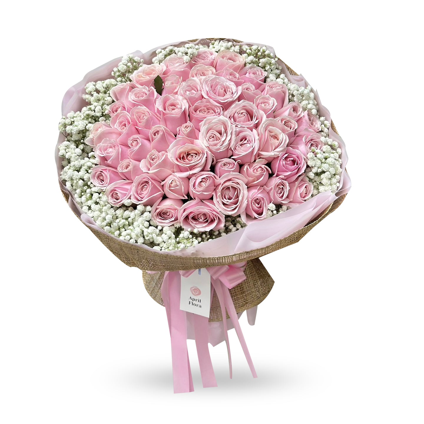 ช่อดอกไม้ "Love and Sweetness" กุหลาบชมพู 50 ดอก