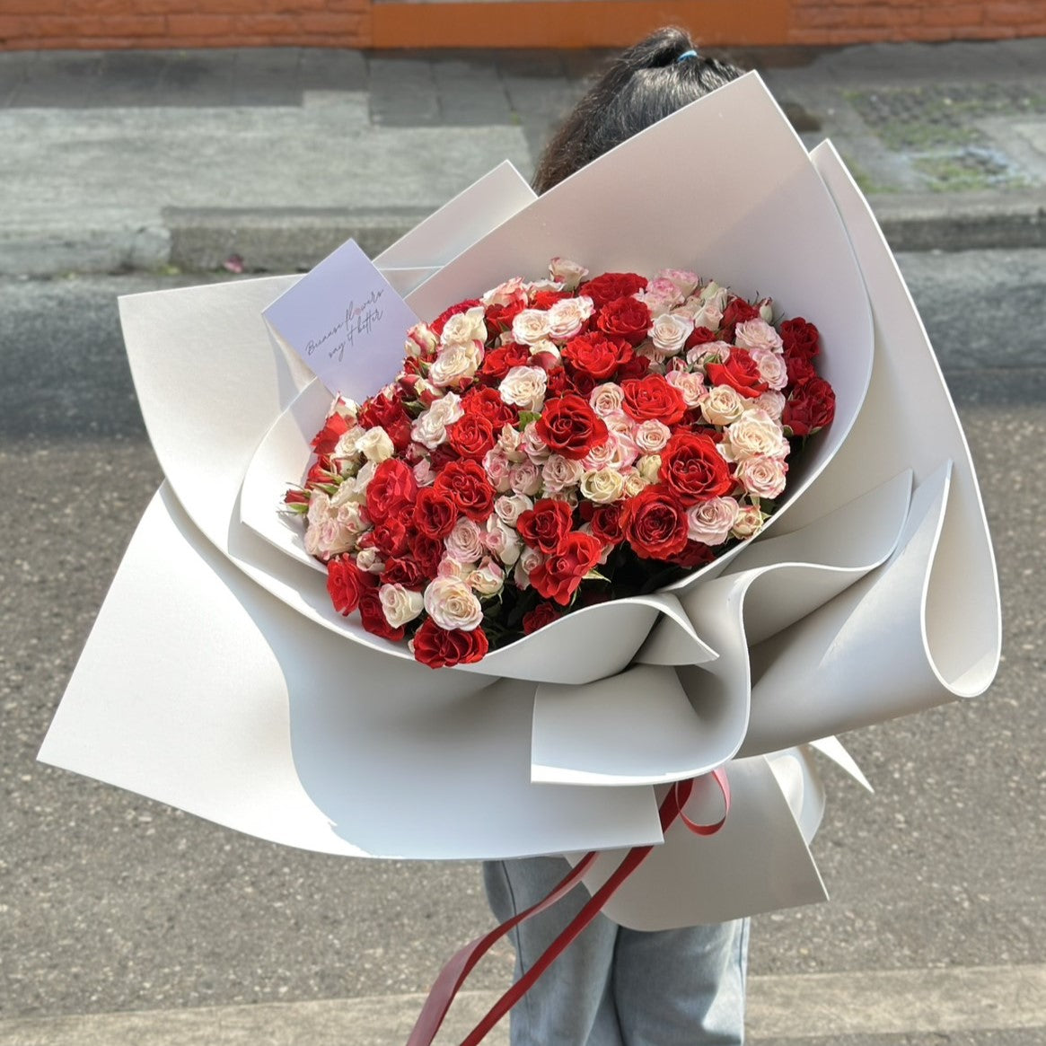 "Imperial Love" Bouquet Of Mixed Pink and Red Spray Roses