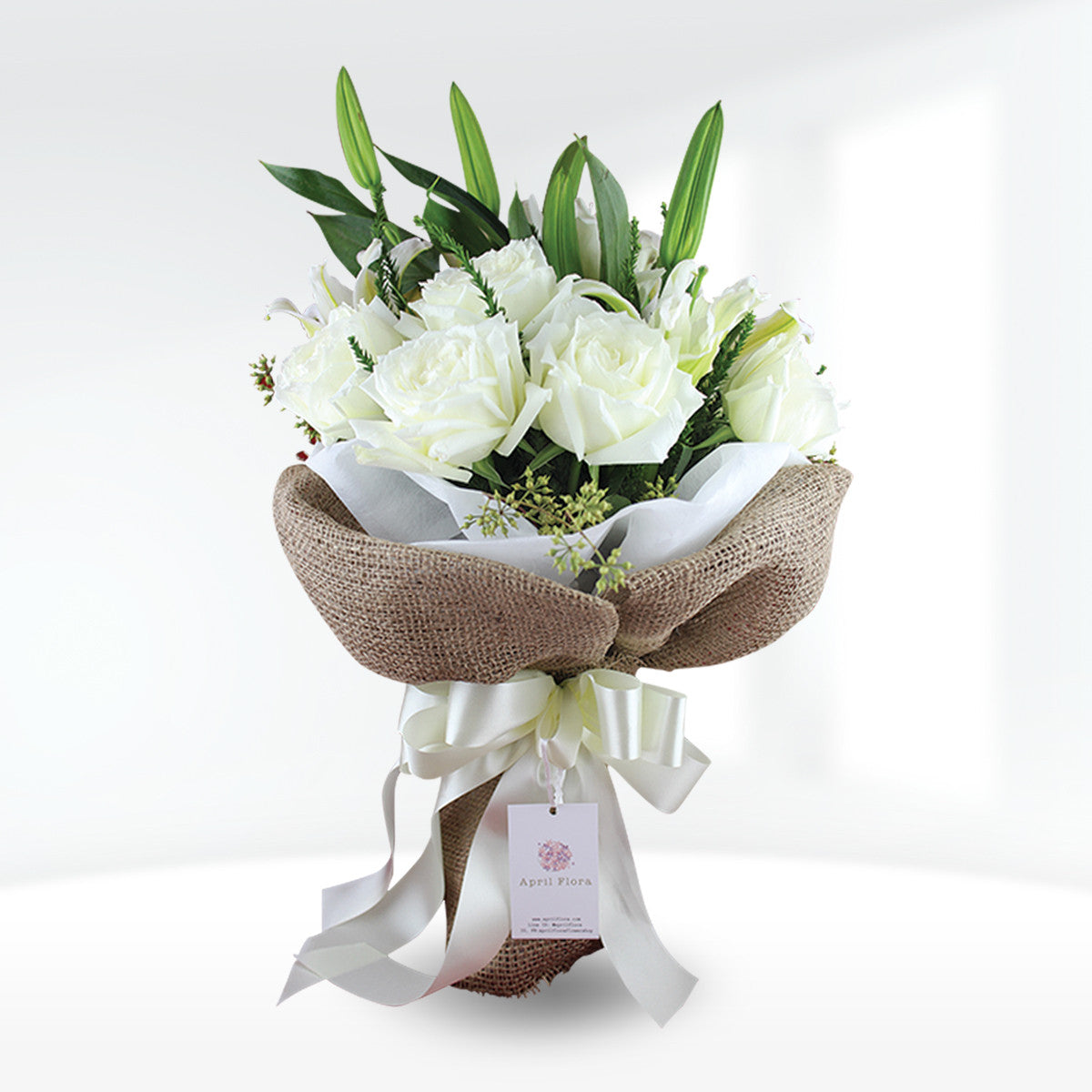 Cute Bouquet Of White Roses And Lilies - April Flora
